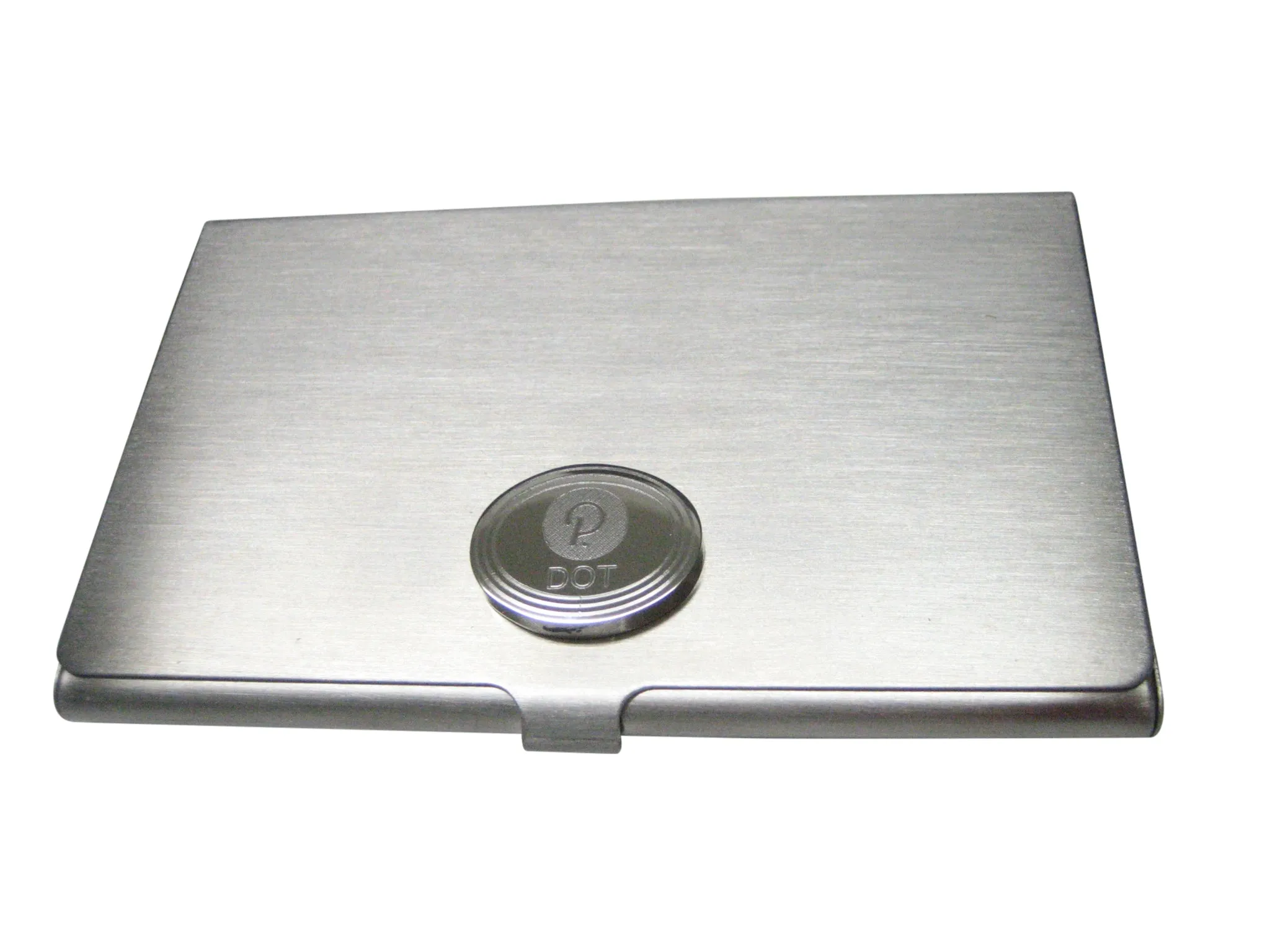 Silver Toned Oval Etched Polkadot Coin Cryptocurrency Blockchain Business Card Holder