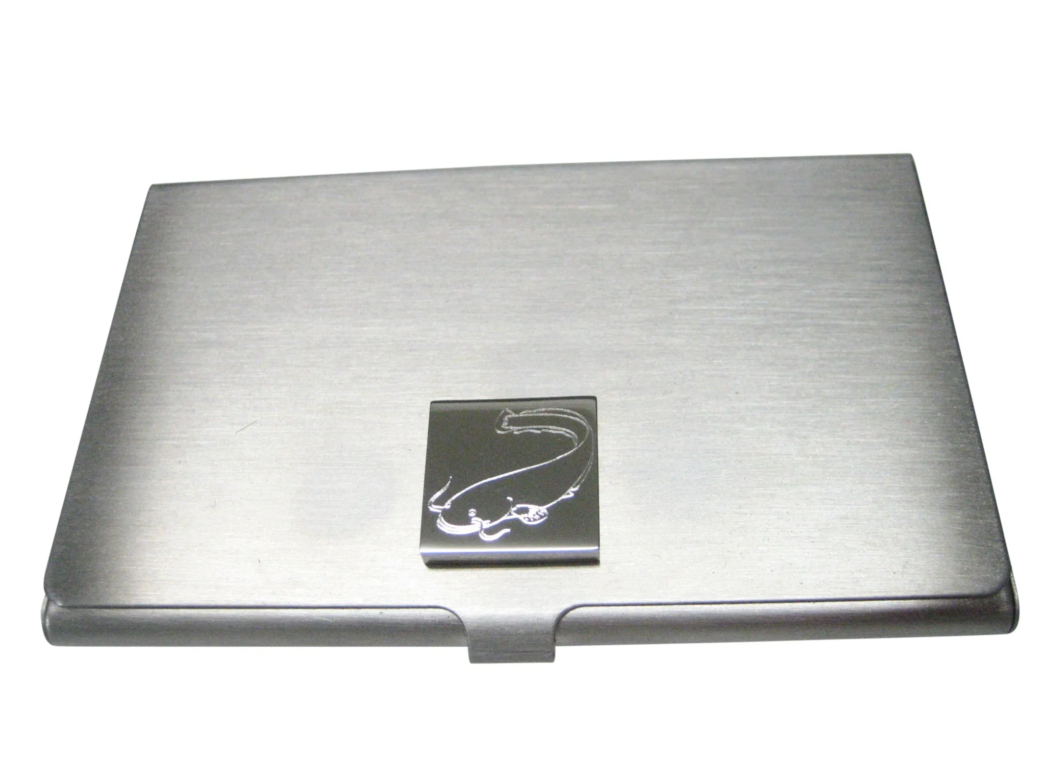 Silver Toned Square Etched Catfish Business Card Holder