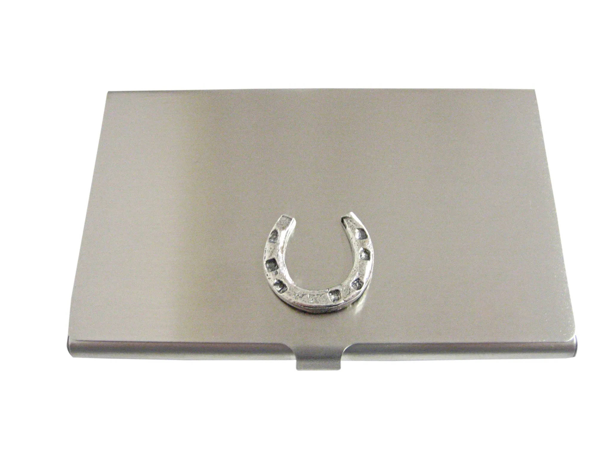 Silver Toned Textured Horse Shoe Business Card Holder