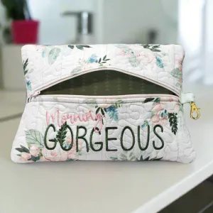 Simpler Gray Floral Personalized Quilted Pouch