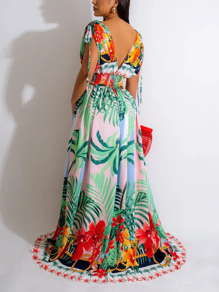 Sleeveless Elastic Waist Floral Dress
