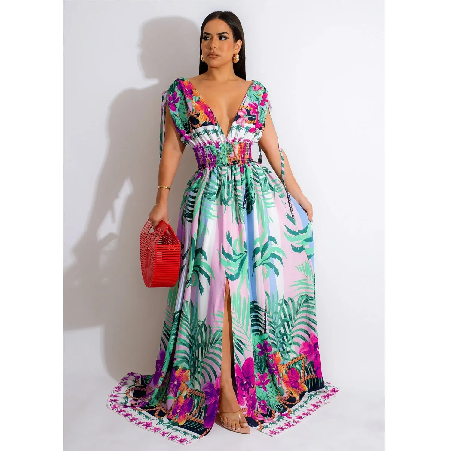 Sleeveless Elastic Waist Floral Dress