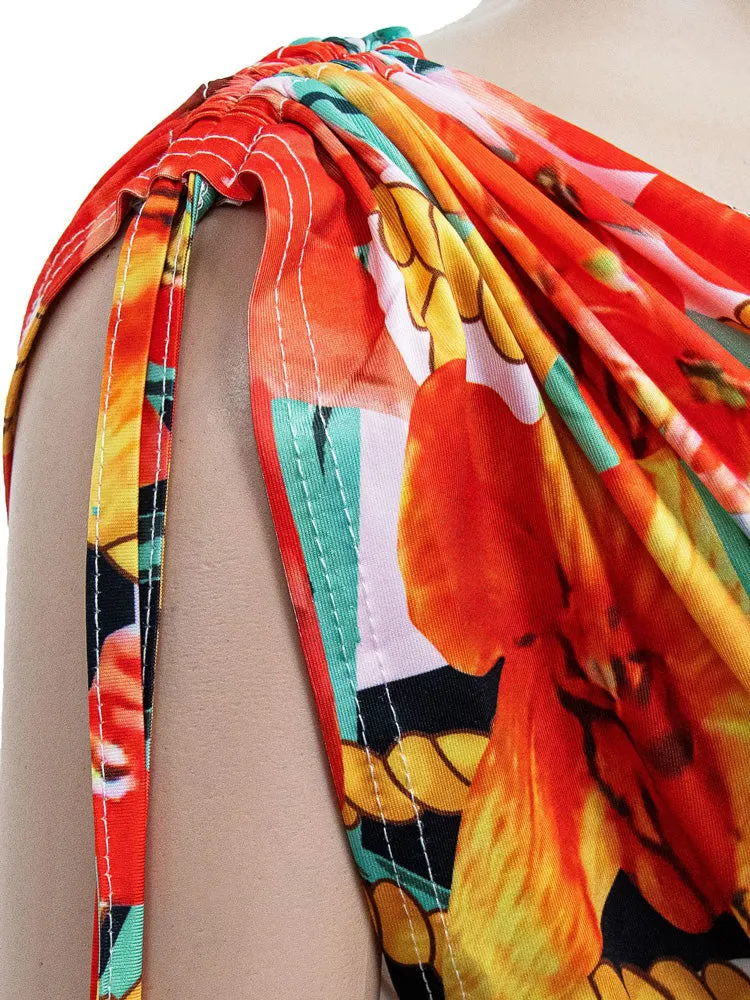 Sleeveless Elastic Waist Floral Dress