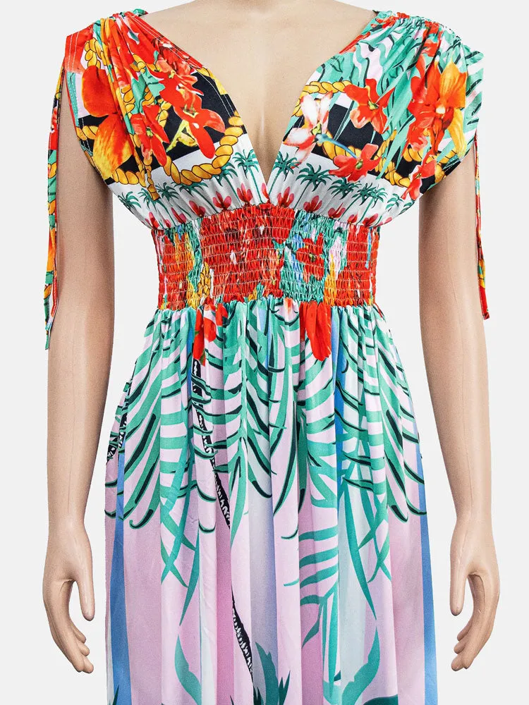 Sleeveless Elastic Waist Floral Dress