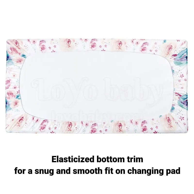 Soft Neutral Cotton Blend Floral Changing Table Pad Cover For Baby Boys And Girls