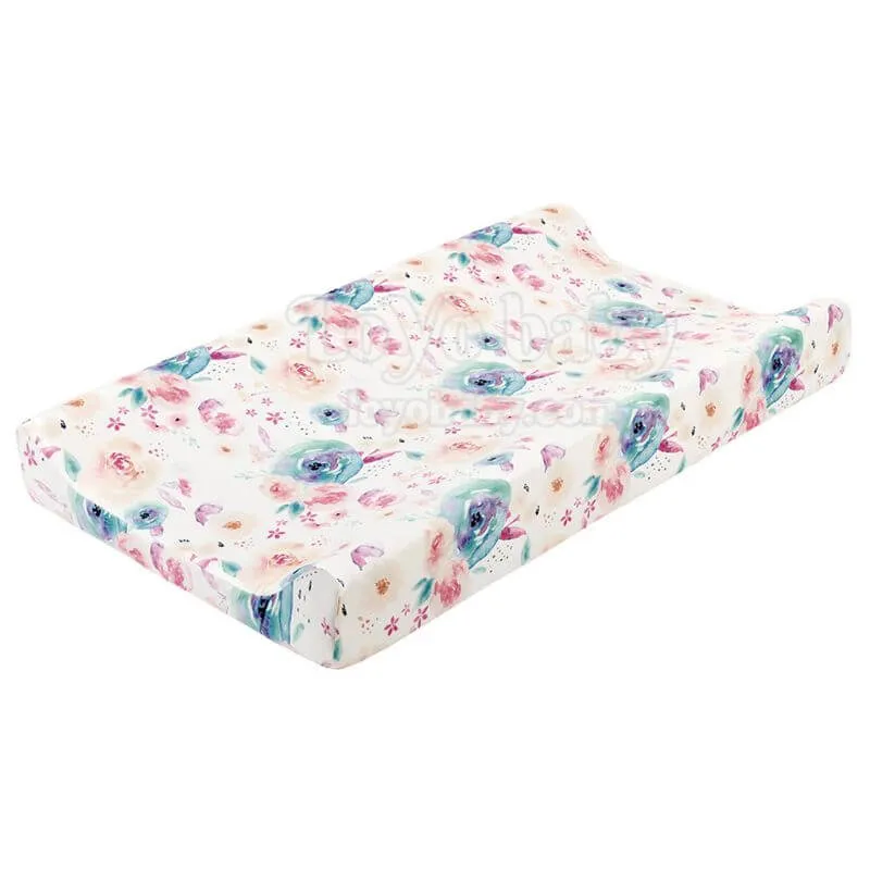 Soft Neutral Cotton Blend Floral Changing Table Pad Cover For Baby Boys And Girls