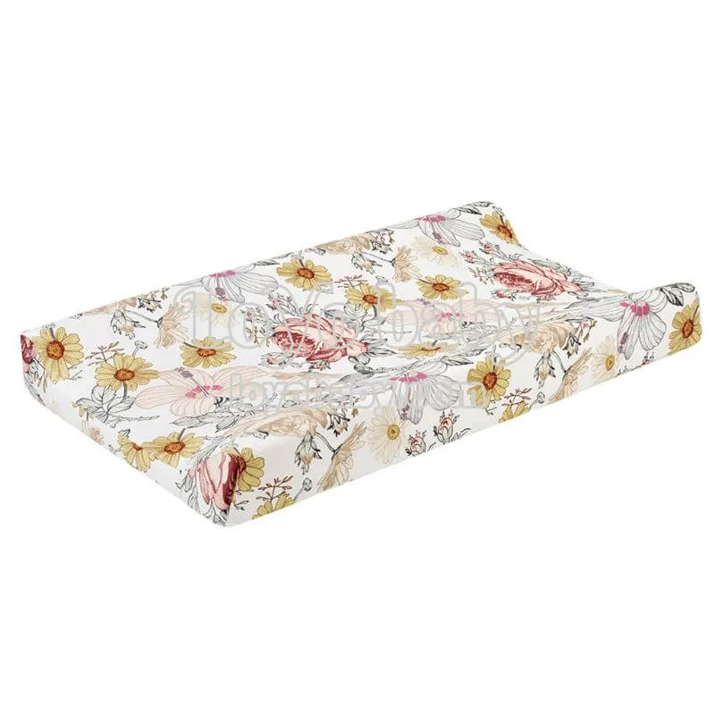 Soft Neutral Cotton Blend Floral Changing Table Pad Cover For Baby Boys And Girls