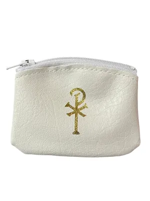 Soft White Vinyl Leatherette Zippered Rosary Pouch 4"