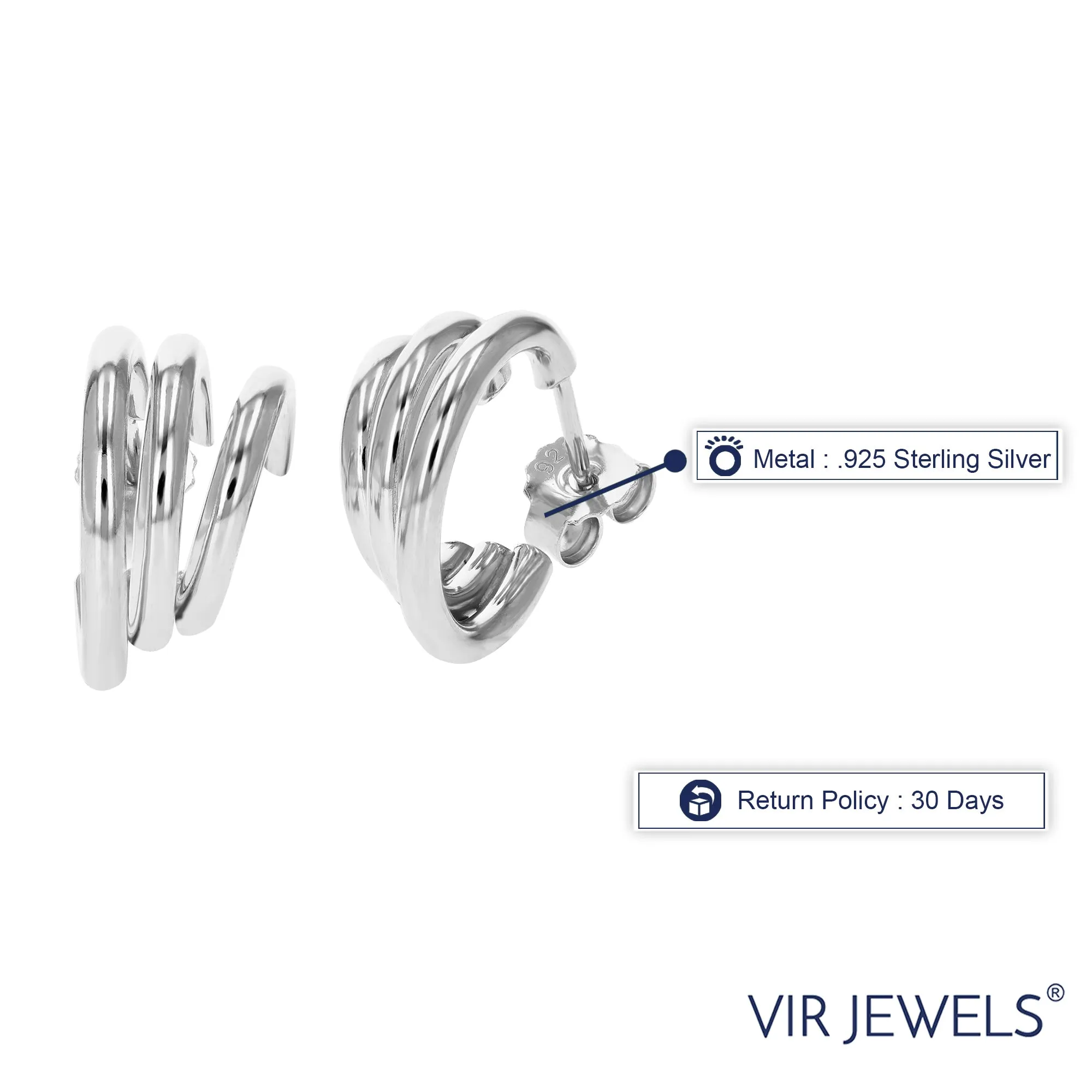 Sterling Silver Tri-Huggie Earrings (1/2 Inch)