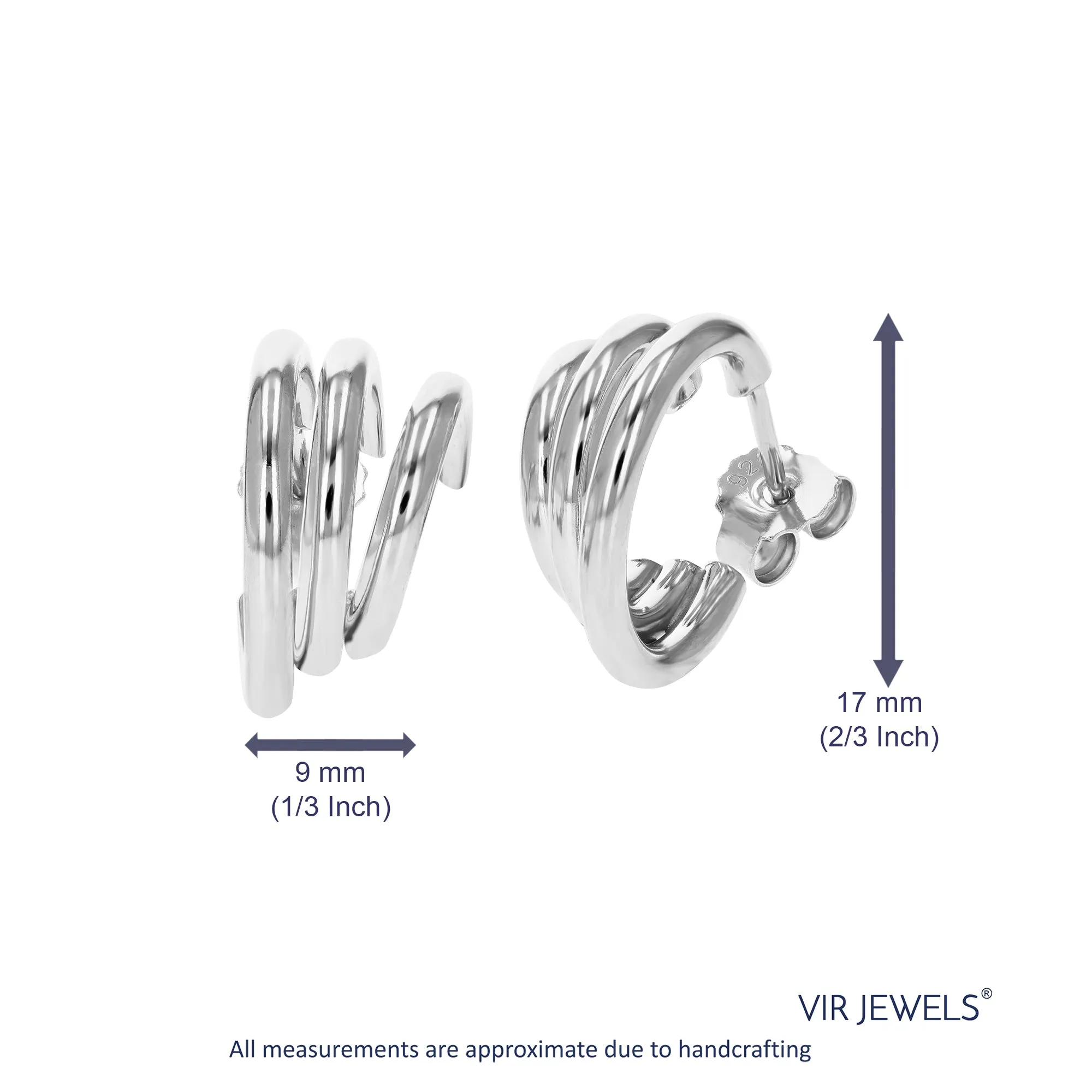 Sterling Silver Tri-Huggie Earrings (1/2 Inch)