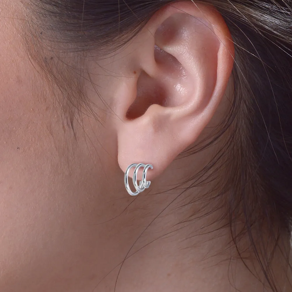 Sterling Silver Tri-Huggie Earrings (1/2 Inch)