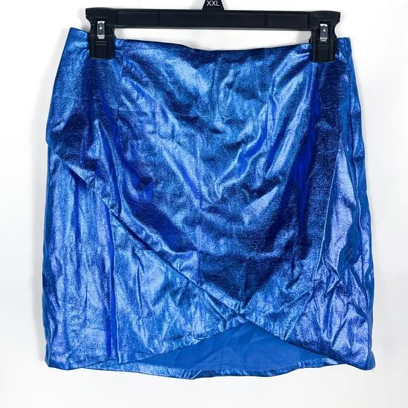 Superdown Charmaine Wrap Mini Skirt Cobalt Blue Metallic Sz S