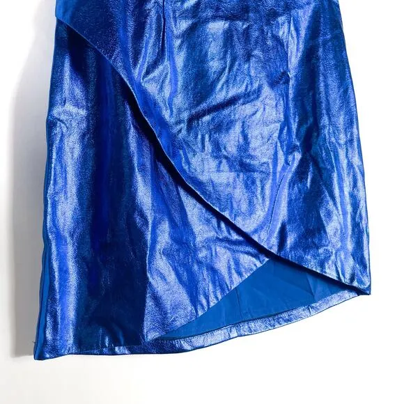 Superdown Charmaine Wrap Mini Skirt Cobalt Blue Metallic Sz S