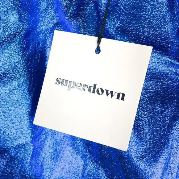 Superdown Charmaine Wrap Mini Skirt Cobalt Blue Metallic Sz S