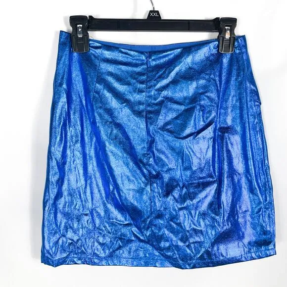 Superdown Charmaine Wrap Mini Skirt Cobalt Blue Metallic Sz S