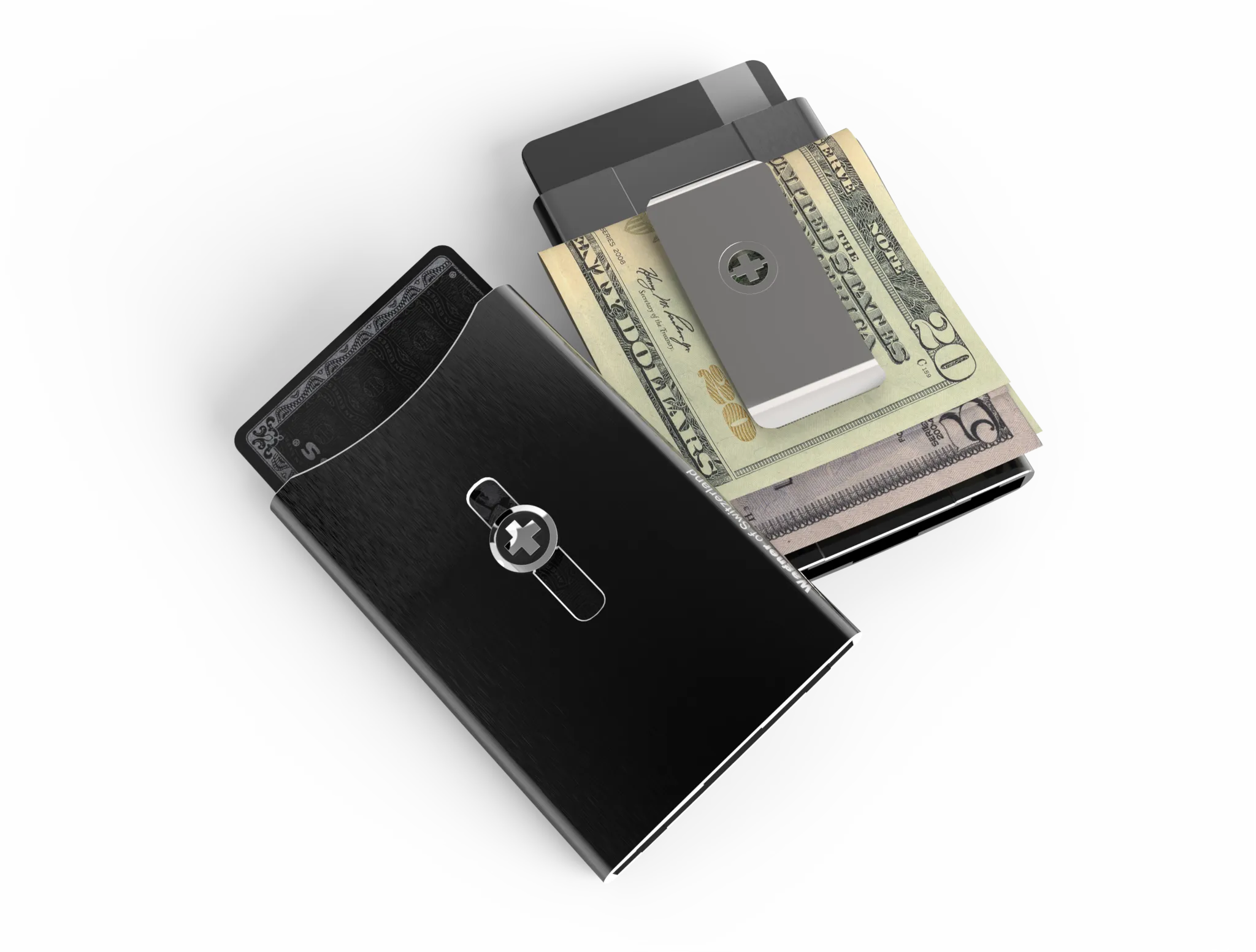 SWISS WALLET ICE, Cardholder Money-clip, brushed black
