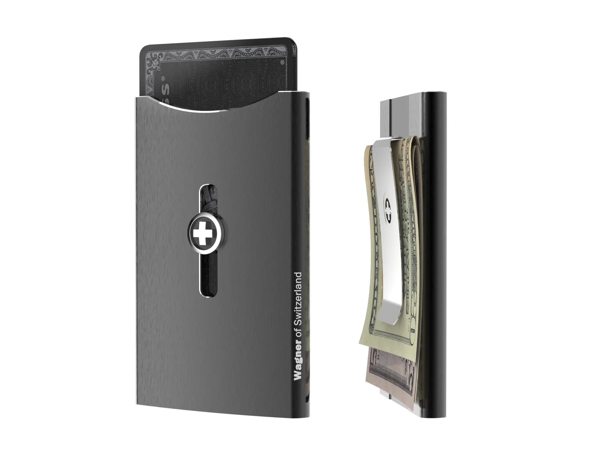 SWISS WALLET ICE, Cardholder Money-clip, brushed black