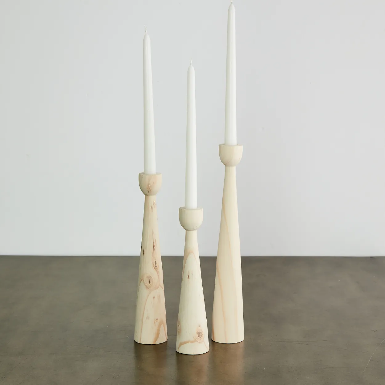 Tapered Candlestick Holder Pine Wood Cognac, Espresso, Natural