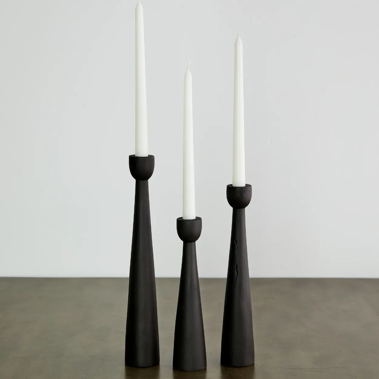 Tapered Candlestick Holder Pine Wood Cognac, Espresso, Natural