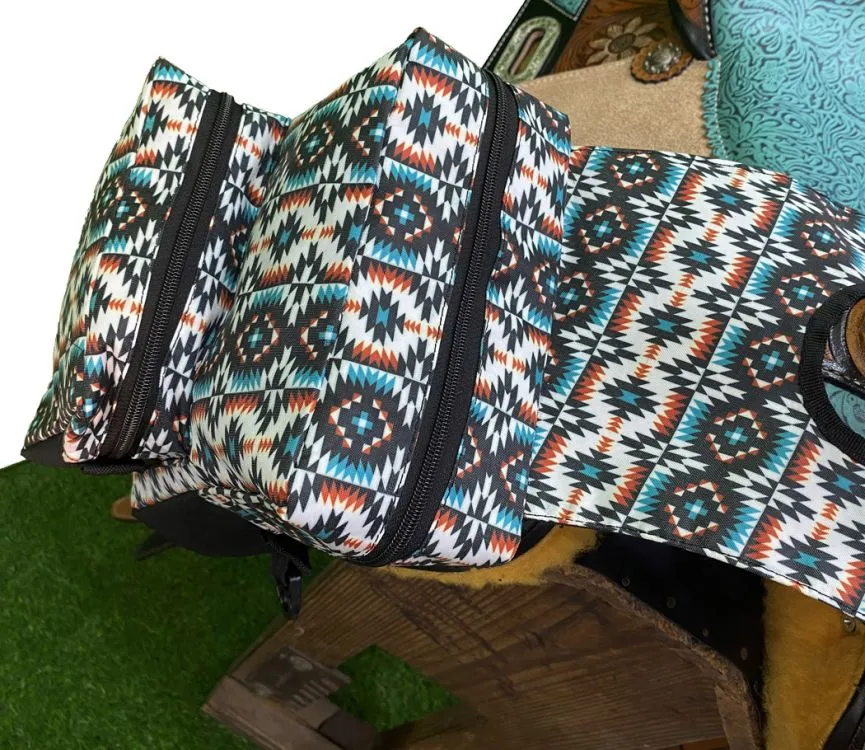 Teal & Orange Aztec Print Insulated Water Bottle Horn Bag