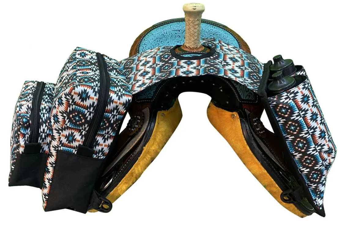 Teal & Orange Aztec Print Insulated Water Bottle Horn Bag