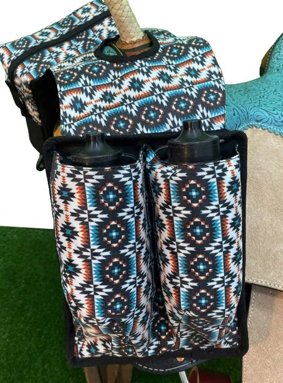 Teal & Orange Aztec Print Insulated Water Bottle Horn Bag