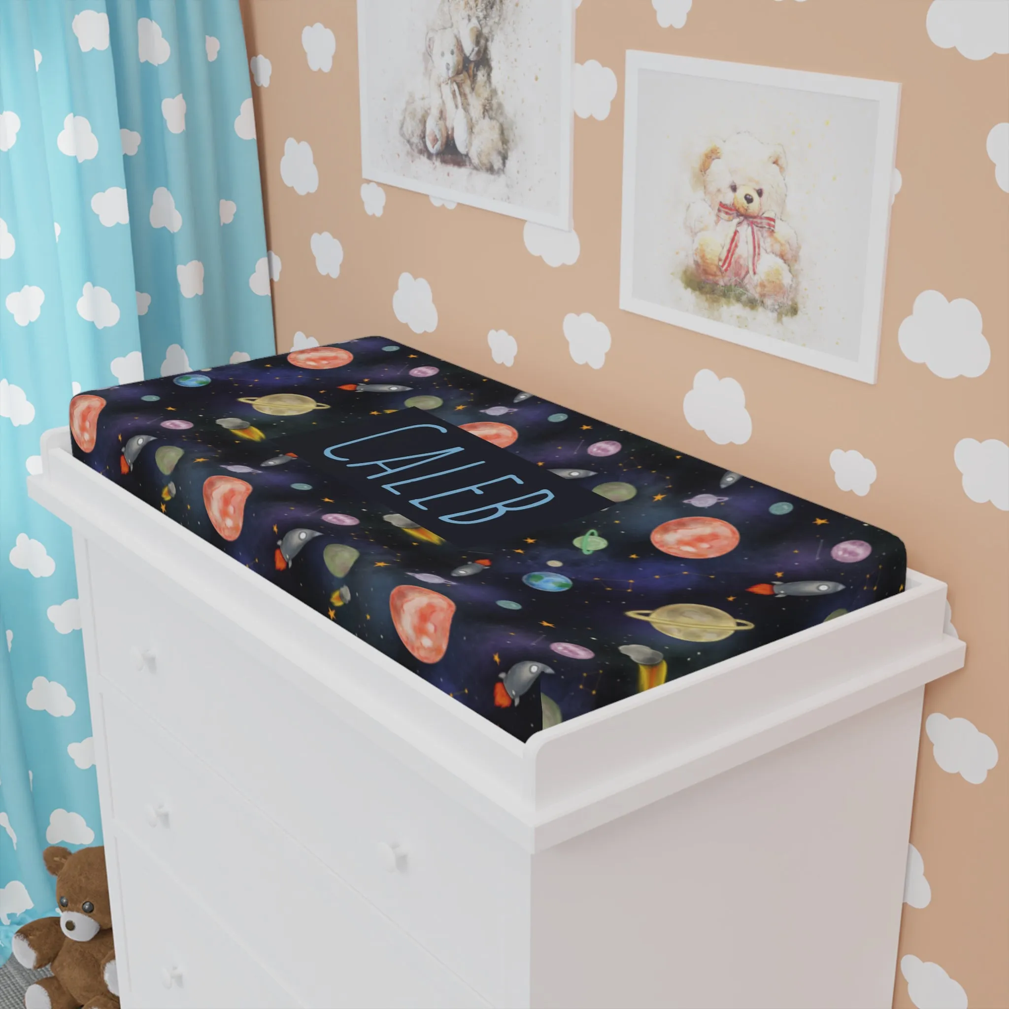 Teddy’s Space Adventure Changing Pad Cover (INCLUDE CUSTOM NAME & FONT OPTION IN NOTES AT CHECKOUT)