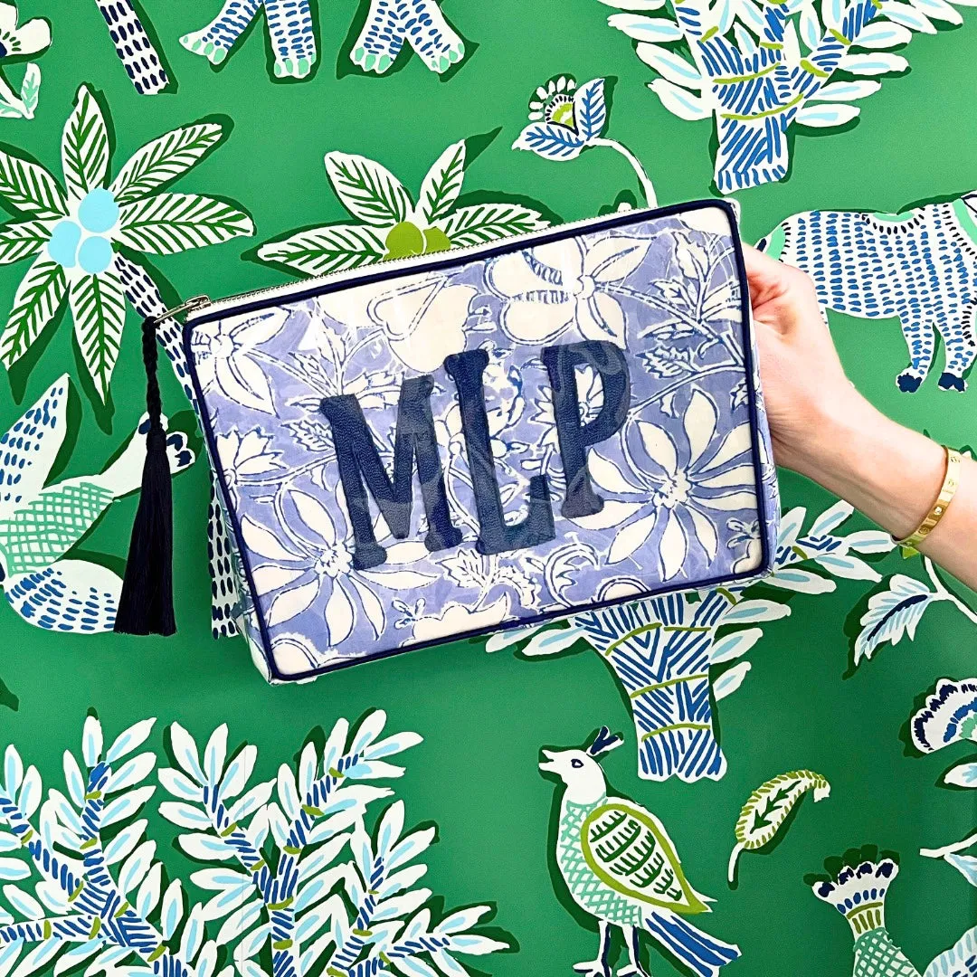 The OG India Bag - Periwinkle and Navy - Monogrammed