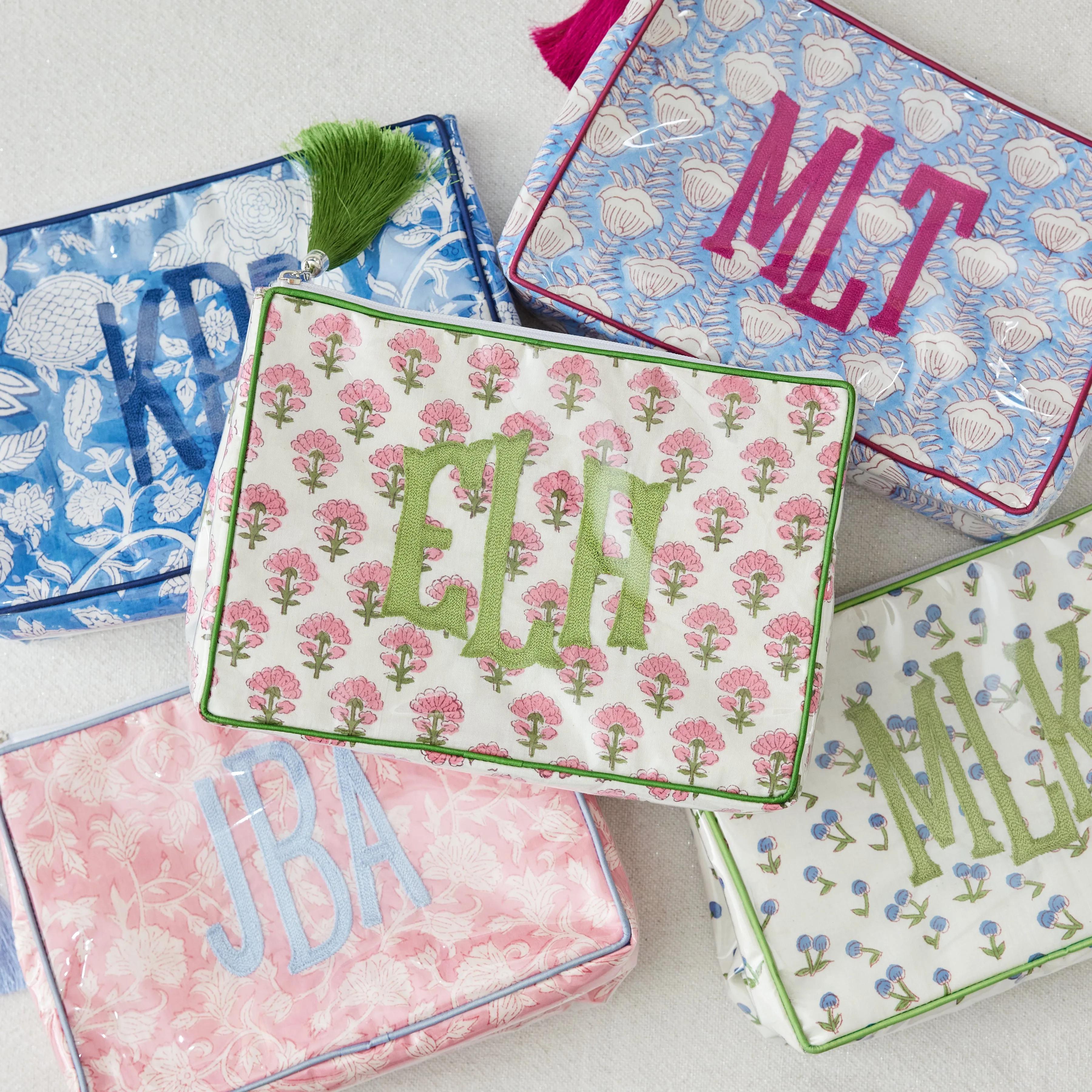 The OG India Bag - Periwinkle / Green - Monogrammed