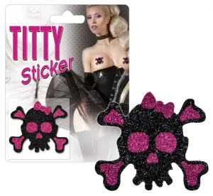 Titty Sticker - Tepelplakkers - Tepel Stikkers - Roze Zwarte Glitter -  Skull