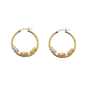Tri-Color Elephant Diamond-Cut Hoop Earrings (14K)