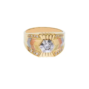 Tri-Color Hexagon Chevron Pave Men's Ring (14K)