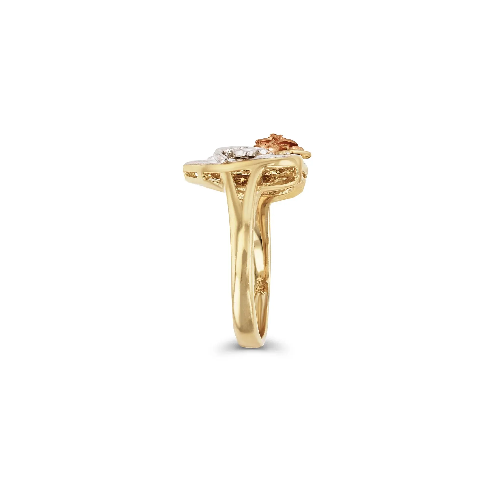 Tri-Color Rose & Love Heart Shape Ring (14K)