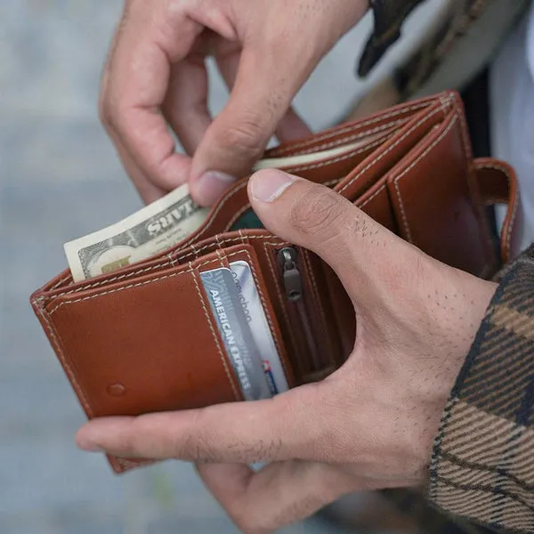 TRI FOLD WALLET WITH COIN AND TAB, CLAY