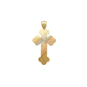 Tri-Tone Radial Diamond-Cut Cross Pendant (14K)