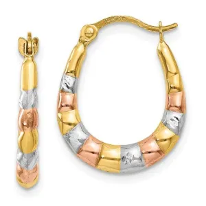 Tri Toned Hollow Scalloped Hoop Earrings