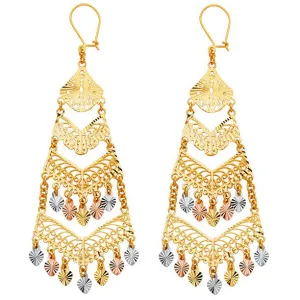 Tricolor Diamond-cut Chandelier Earrings (14K)