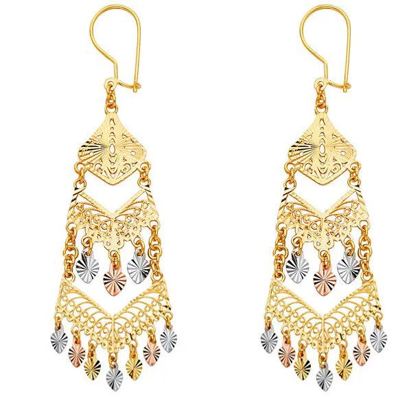 Tricolor Diamond-cut Chandelier Earrings (14K)
