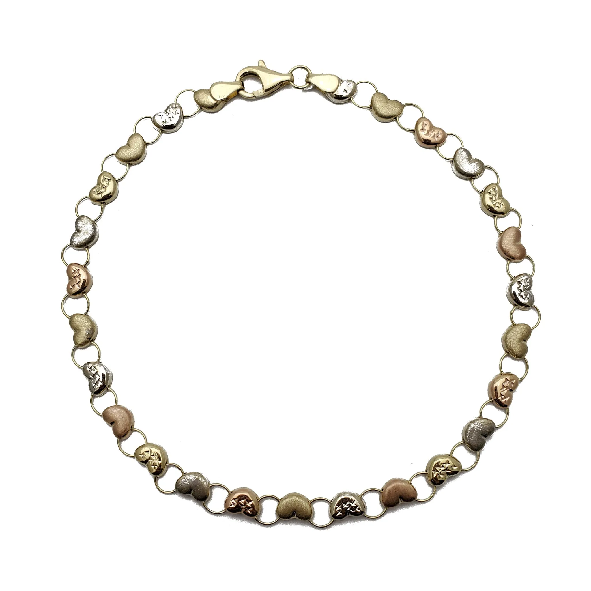 Tricolor Heart Anklet (14K)