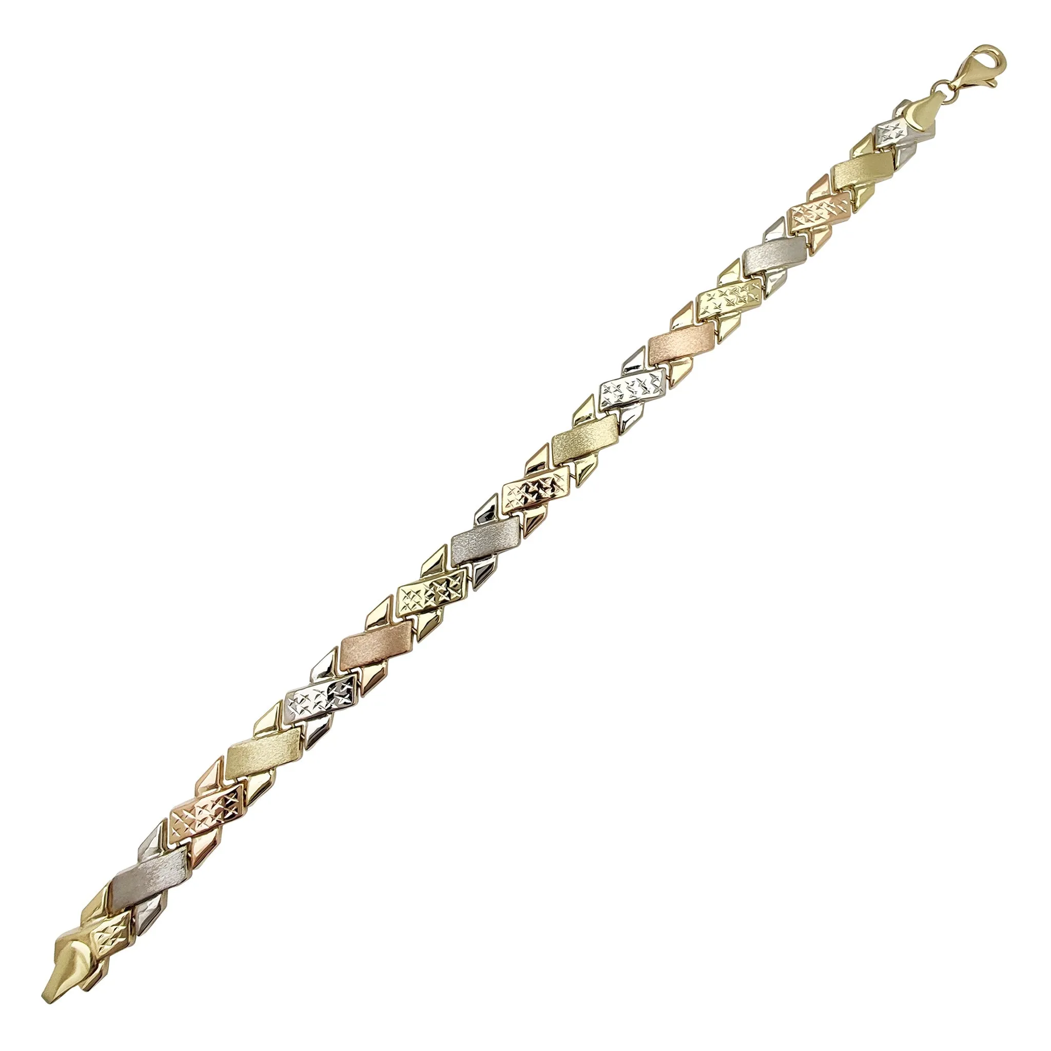Tricolor Matte & Faceted Cut "X" Bracelet (14K)