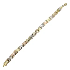 Tricolor Matte & Faceted Cut "X" Bracelet (14K)