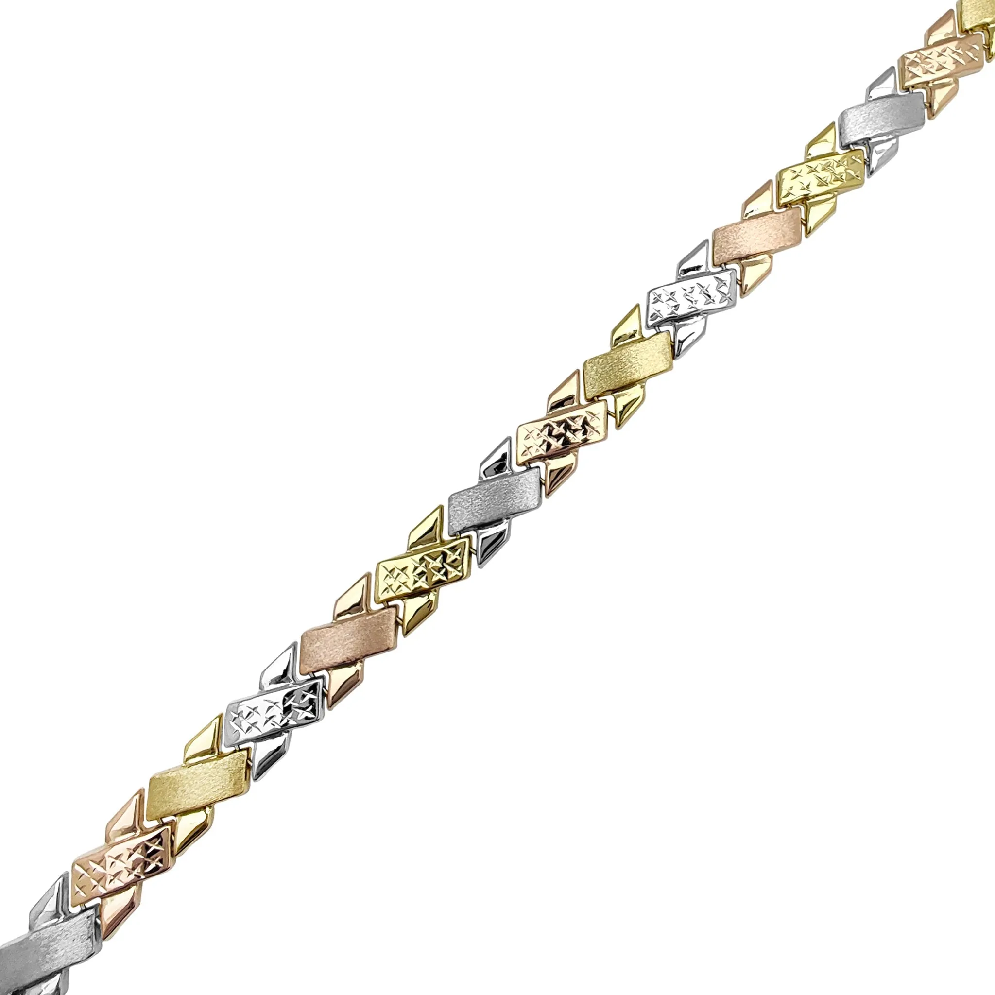 Tricolor Matte & Faceted X Fancy Necklace (14K)