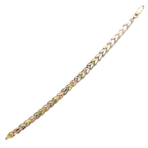 Tricolor Milgrained Leaf Fancy Bracelet (14K)