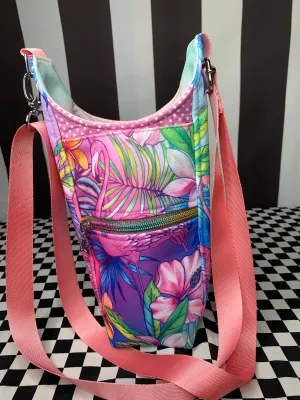 Tropical flamingoes drink bottle crossbody bag