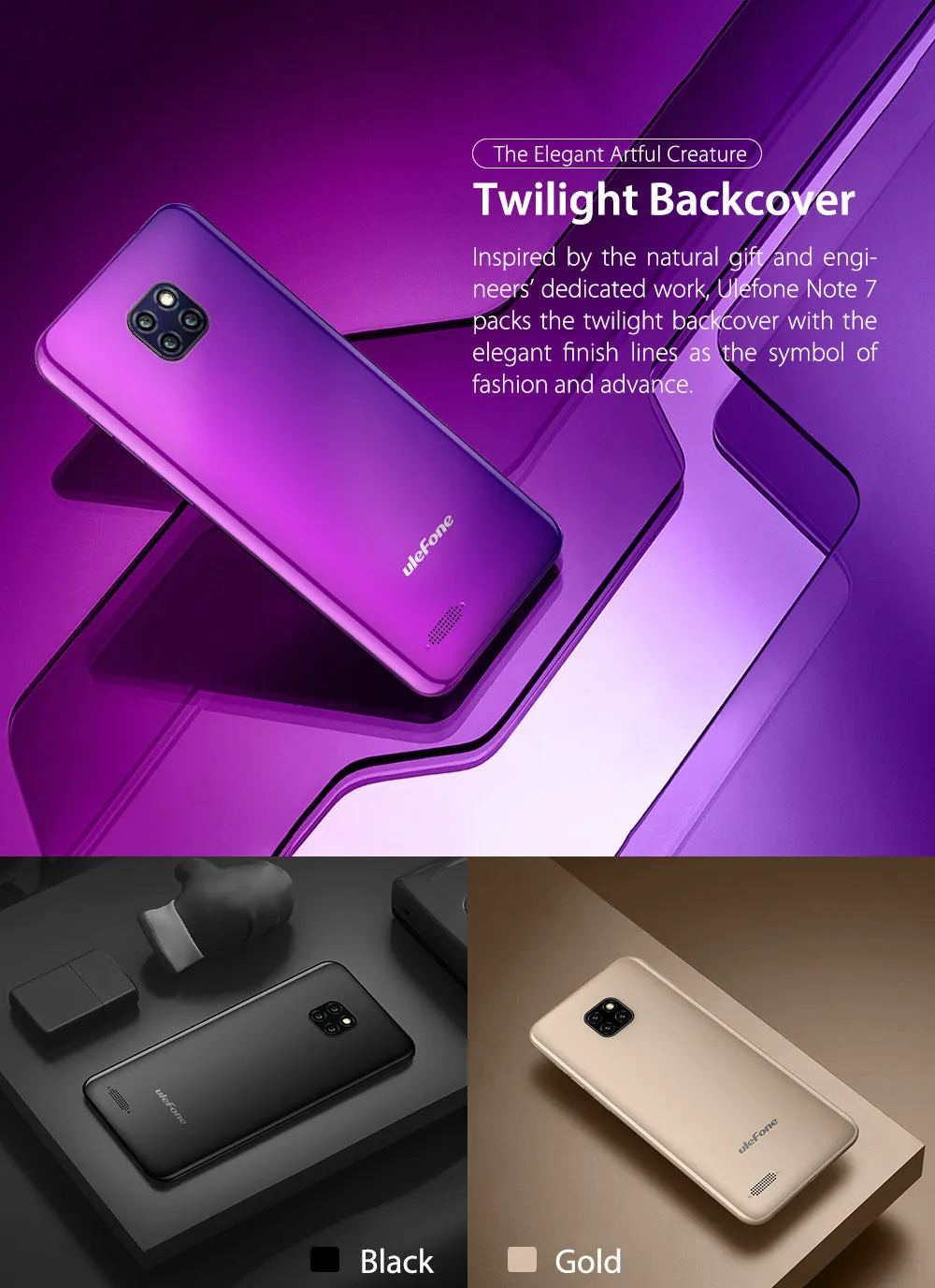 Ulefone Note 7 3G Phablet 6.1 Inch Android 8.1 (Go Edition) MT6580A Quad-core 1.3GHz 1GB RAM 16GB ROM Smartphone Purple
