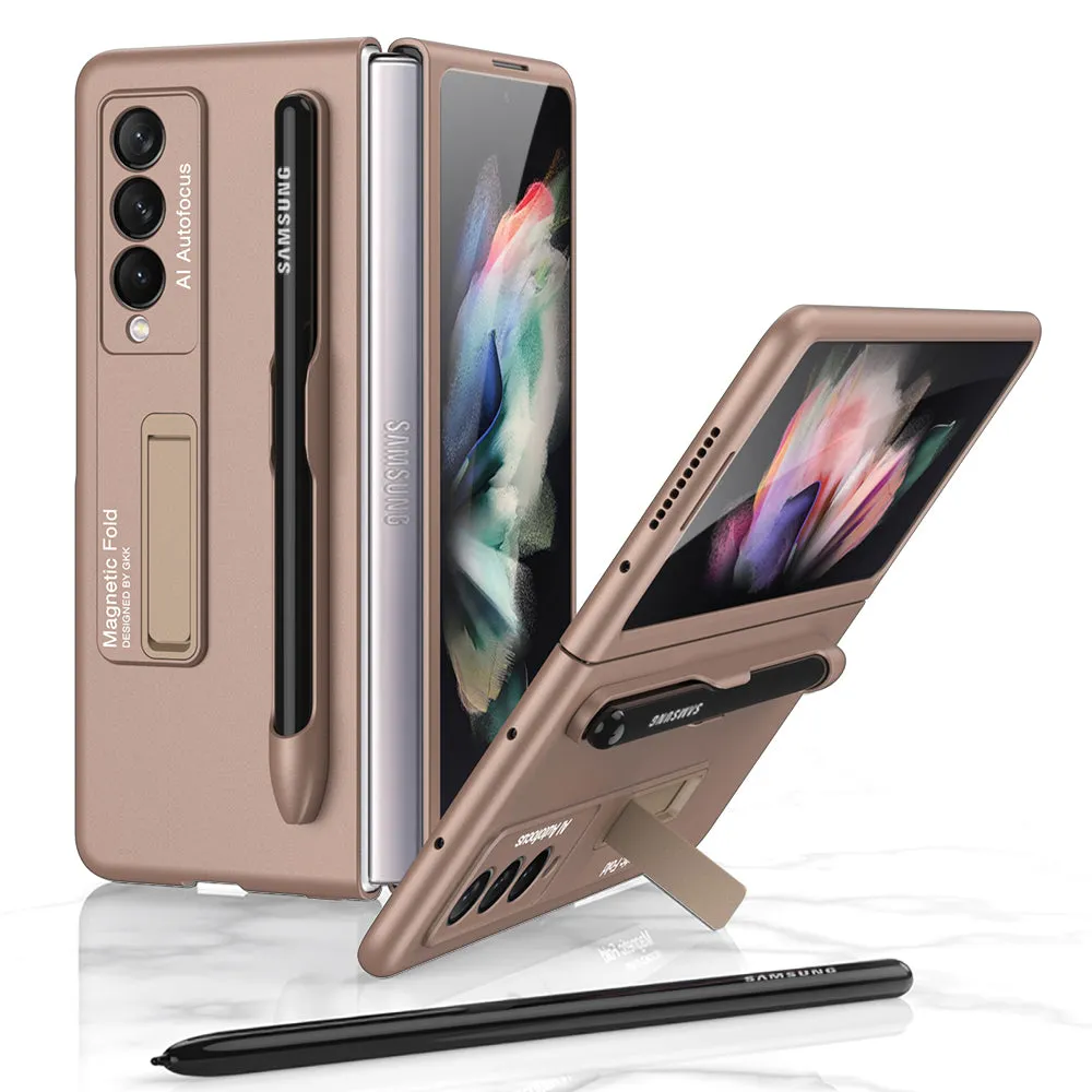 Ultra-thin Stand Holder Case For Samsung Galaxy Z Fold 3 5G With Pen Slot Shockproof Hard Cover For Samsung Z Fold 3 Case