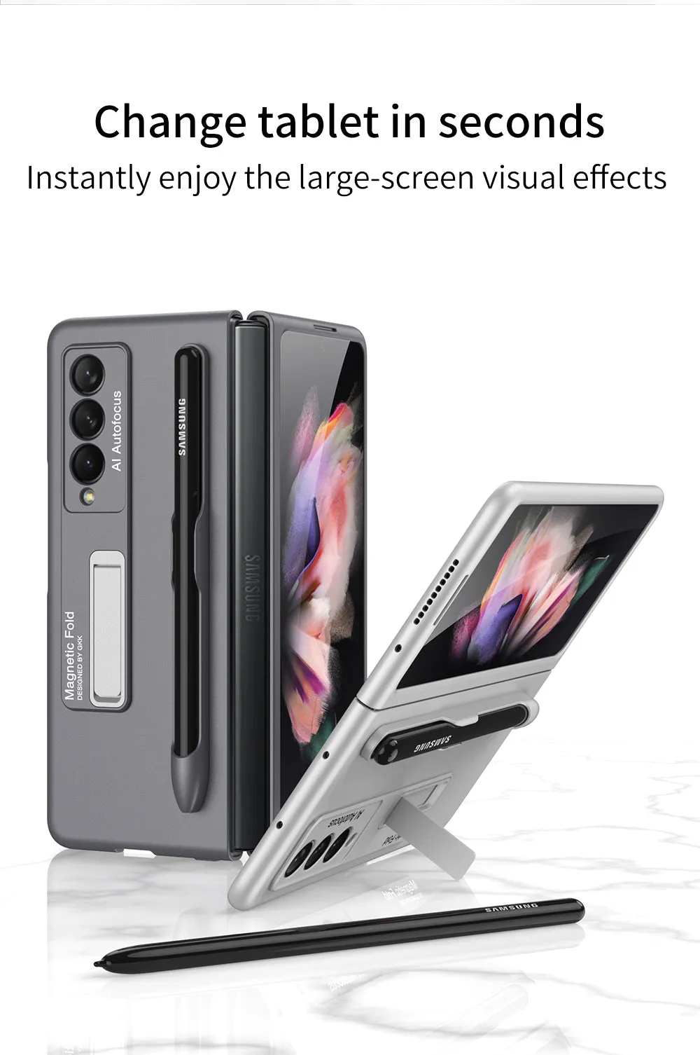 Ultra-thin Stand Holder Case For Samsung Galaxy Z Fold 3 5G With Pen Slot Shockproof Hard Cover For Samsung Z Fold 3 Case