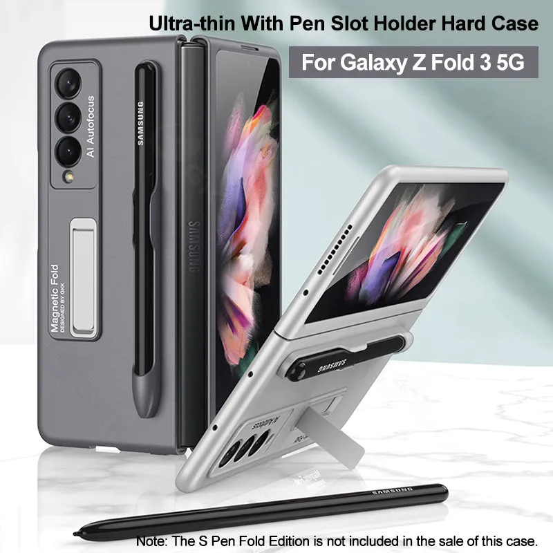 Ultra-thin Stand Holder Case For Samsung Galaxy Z Fold 3 5G With Pen Slot Shockproof Hard Cover For Samsung Z Fold 3 Case