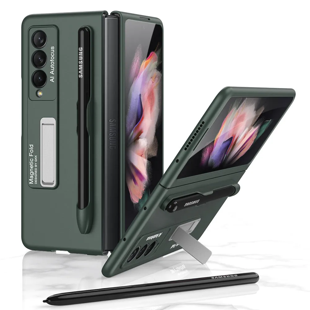 Ultra-thin Stand Holder Case For Samsung Galaxy Z Fold 3 5G With Pen Slot Shockproof Hard Cover For Samsung Z Fold 3 Case