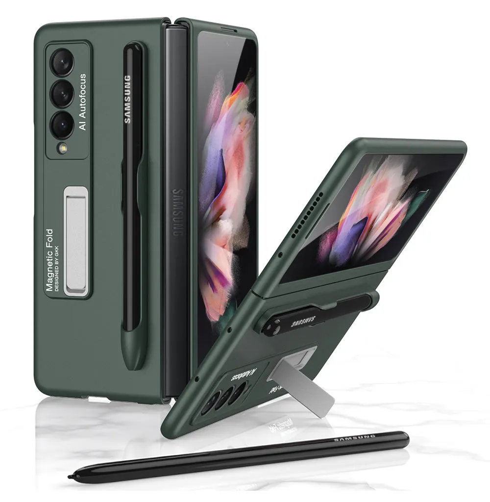Ultra-thin Stand Holder Case For Samsung Galaxy Z Fold 3 5G With Pen Slot Shockproof Hard Cover For Samsung Z Fold 3 Case